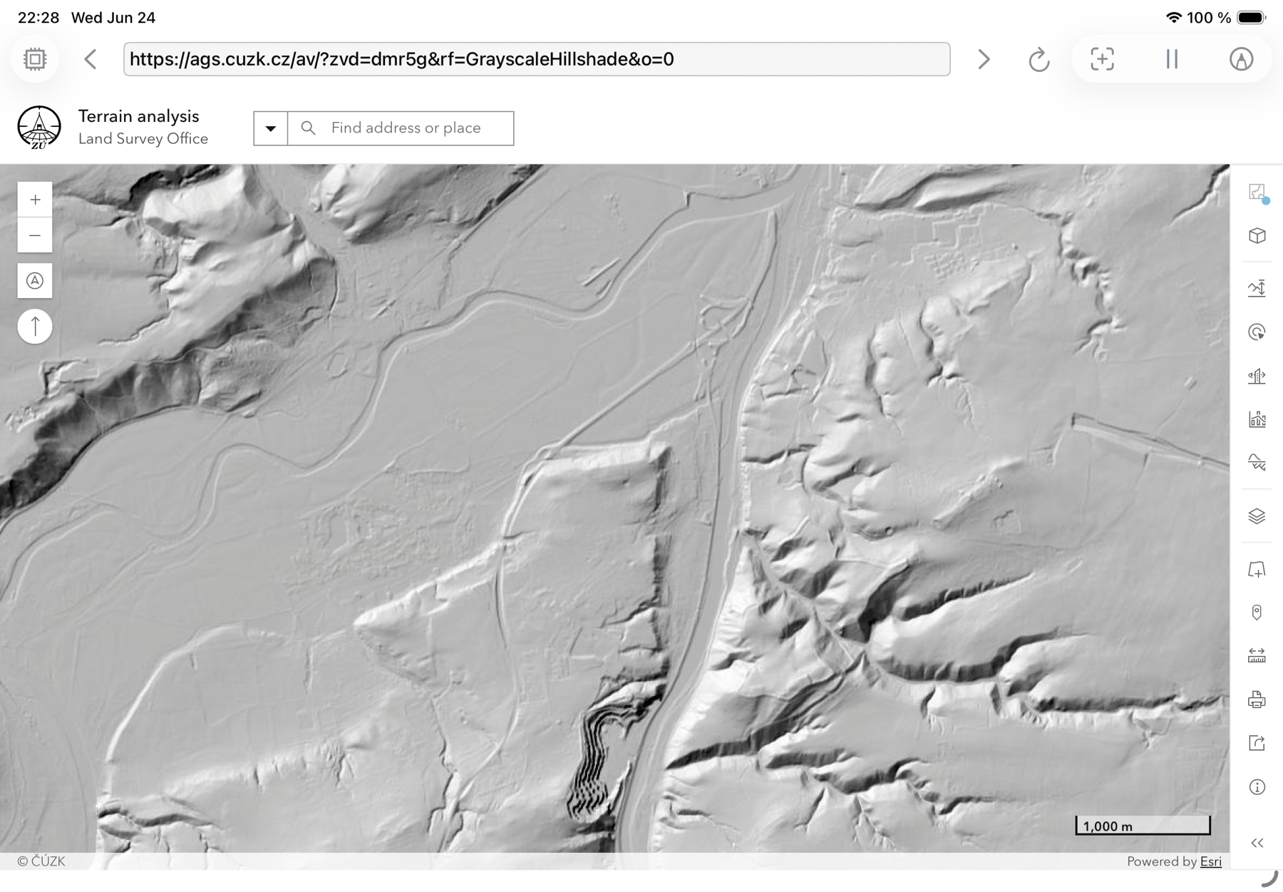 Eine LiDAR-Schummerungskarte auf dem iPad